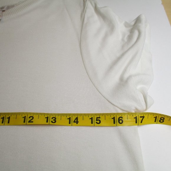 Scripted White Short Sleeve Top with Black and White Striped Tiered Hem  Size S - Picture 10 of 13